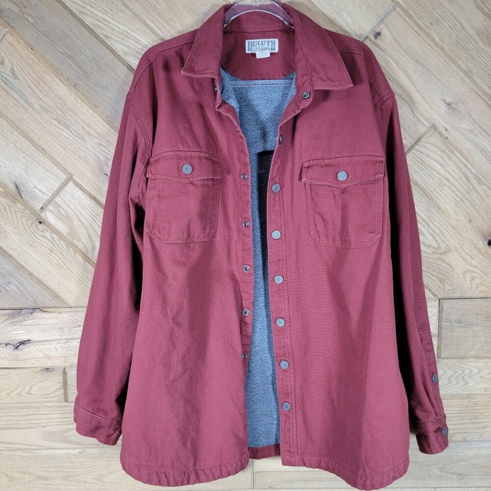 Duluth Trading Men XL/Tall Maroon Fleece Lined Shirt Jacket Shacket Heavy Canvas